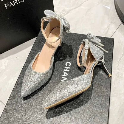 Dress Shoes for Woman Silver Womens Summer Footwear Wedding Bride Shoe Rhinestone Pointed Toe Super High Heel Diamond H240527