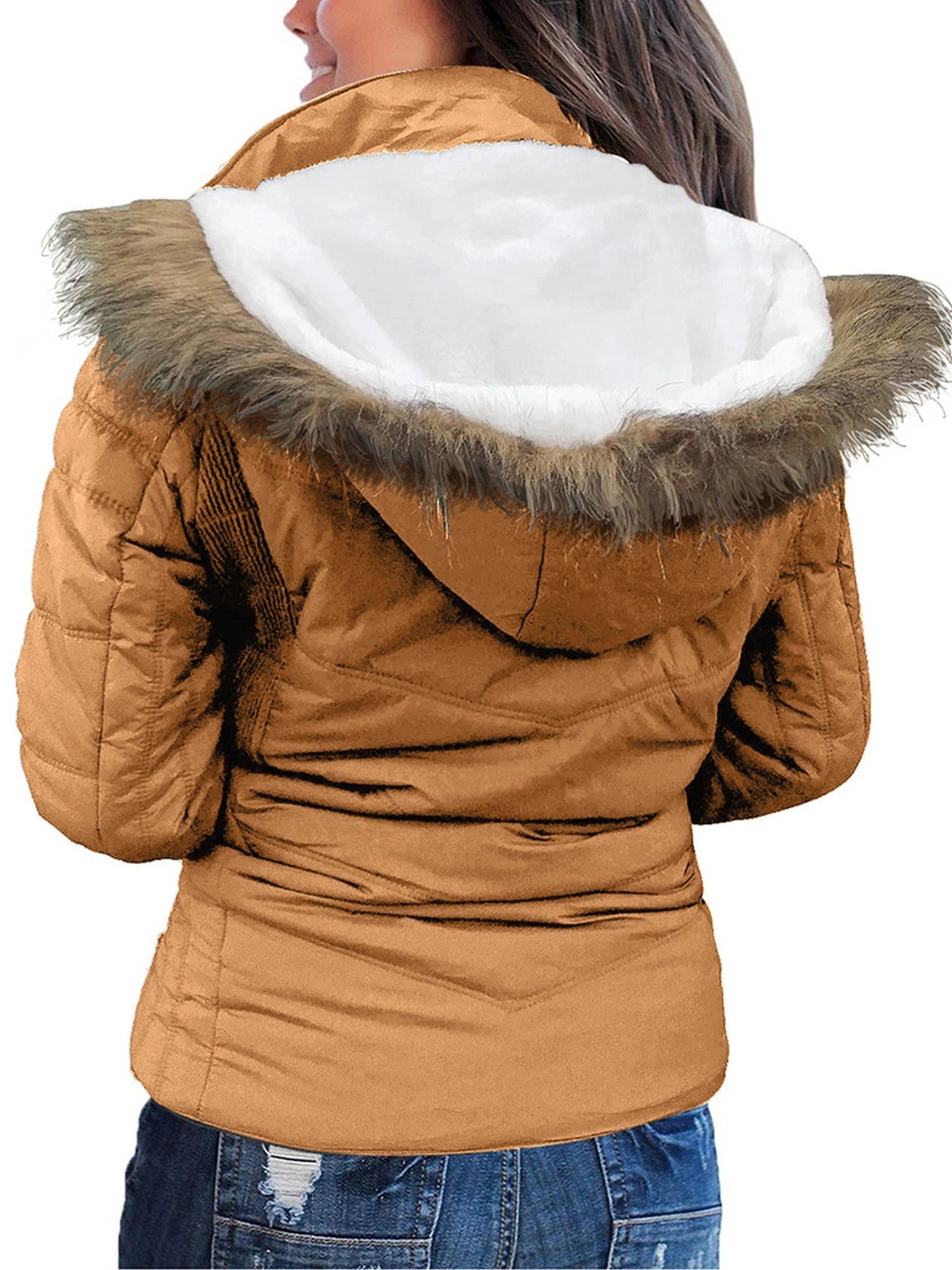 Women's Outerwear Solid Zip Pocket Casual Hooded Cropped Down Jacket