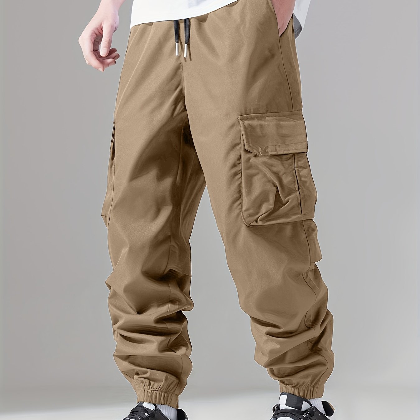 Mens Comfortable Loose Fit Cargo Joggers - Stylish Multi-pocket Drawstring Pants with Adjustable Waist - Perfect for Spring, Fall Outdoor Adventures