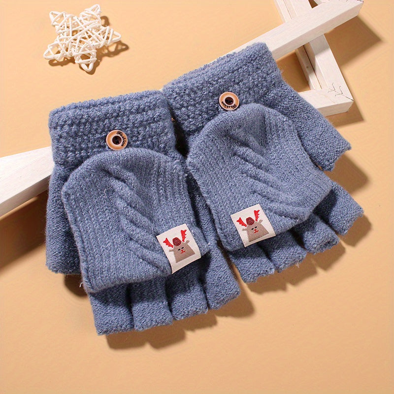 Autumn Winter Knitted Flip Gloves Short Half Finger Convenience Touchscreen Gloves Thickened And Warm Jacquard Gloves