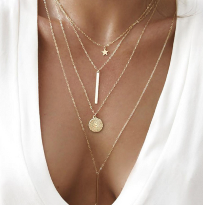 sengpan Collier Chain Necklace Multilayer Moon Alloy Metal Disc Gold Pendant Necklace For Women New Trend Female Jewelry Collar