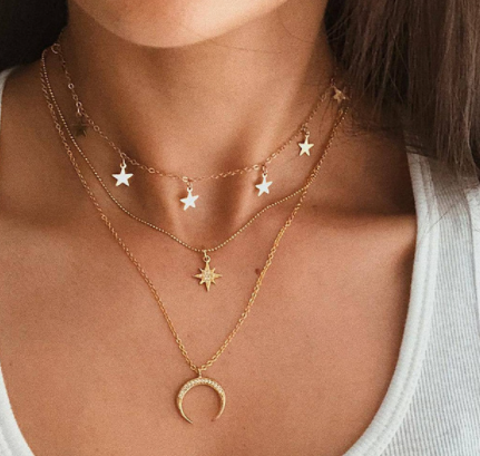 sengpan Collier Chain Necklace Multilayer Moon Alloy Metal Disc Gold Pendant Necklace For Women New Trend Female Jewelry Collar