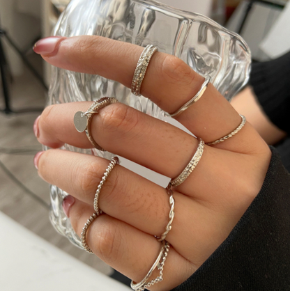 sengpan Trendy Silver Color Hip Pop Rings For Women Men Punk Cool Multi-layer Adjustable Open Finger Rings Set Party Gift Jewelry