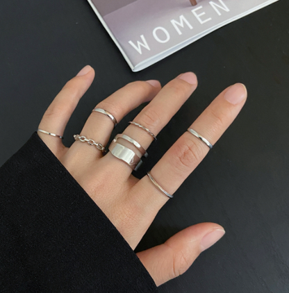 sengpan Trendy Silver Color Hip Pop Rings For Women Men Punk Cool Multi-layer Adjustable Open Finger Rings Set Party Gift Jewelry