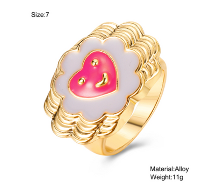 sengpan Christmas gifts ideas Jewelry New Colorful Adjustable Ring for Women Glossy Love Heart Rings Peach Heart Ring Exquisite Y2k Trend Jewelry