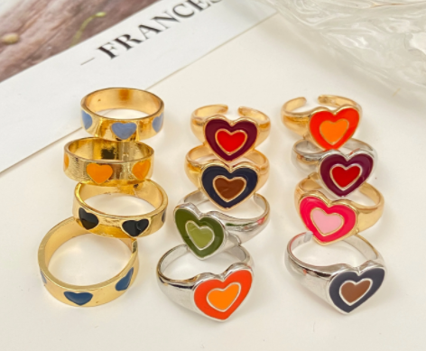 sengpan Christmas gifts ideas Jewelry New Colorful Adjustable Ring for Women Glossy Love Heart Rings Peach Heart Ring Exquisite Y2k Trend Jewelry