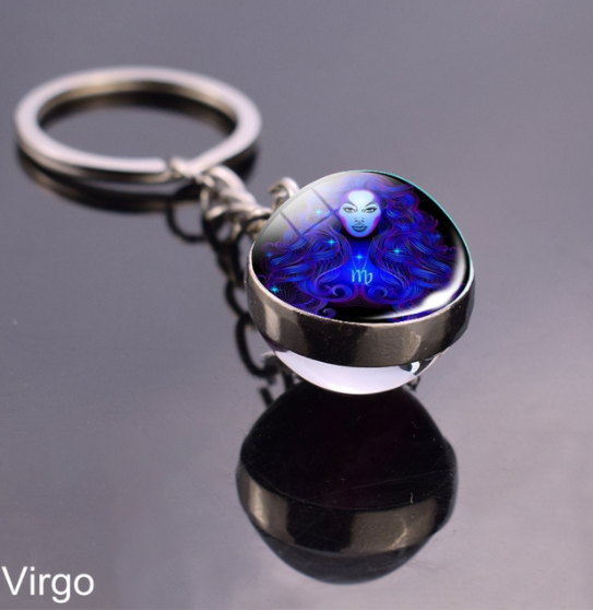 sengpan Christmas wishlist Luminous Keychain Glow In The Dark 12 Zodiac Sign Sphere Ball Crystal Key Rings Scorpio Leo Gemini Constellation Birthday Gift