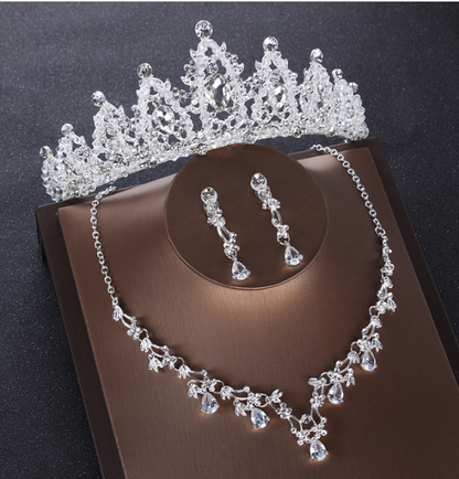 sengpan Luxury Heart Crystal Bridal Jewelry Sets Wedding Cubic Zircon Crown Tiaras Earring Choker Necklace Set African Beads Jewelry Set