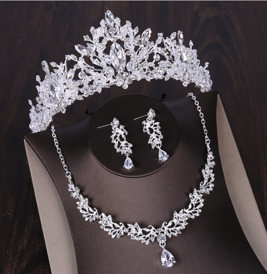 sengpan Luxury Heart Crystal Bridal Jewelry Sets Wedding Cubic Zircon Crown Tiaras Earring Choker Necklace Set African Beads Jewelry Set