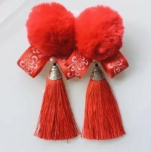 sengpan womens Christmas costume ideas Children's antiquity red and white hair ball hair accessories New Year headdress hairpin female Bao Hanfu tassel hairpin