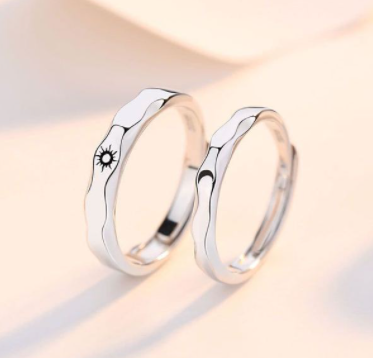 sengpan CHEISTMAS gifts for her 2 Pcs Sun Moon Lover Couple Rings Simple Opening Ring For Couple Men Women Wedding Engagement Promise Valentine's Day Jewelry