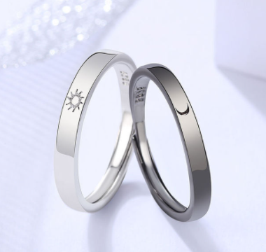 sengpan CHEISTMAS gifts for her 2 Pcs Sun Moon Lover Couple Rings Simple Opening Ring For Couple Men Women Wedding Engagement Promise Valentine's Day Jewelry