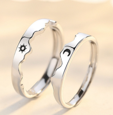 sengpan CHEISTMAS gifts for her 2 Pcs Sun Moon Lover Couple Rings Simple Opening Ring For Couple Men Women Wedding Engagement Promise Valentine's Day Jewelry