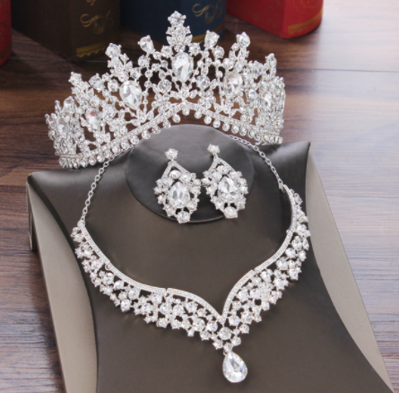 sengpan Gorgeous Crystal AB Bridal Jewelry Sets Fashion Tiaras Earrings Necklaces Set for Women Wedding Dress Crown Jewelry Set