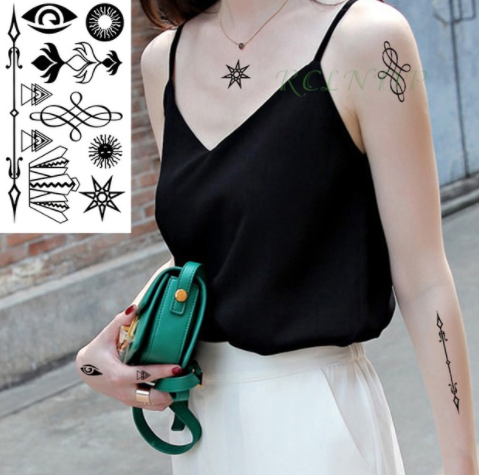 sengpan Waterproof Temporary Tattoo sticker on ear finger music note bird stars line streak henna tatto flash tatoo fake for women 24