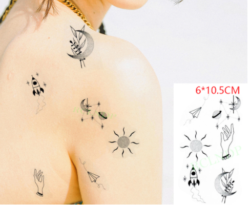 sengpan Waterproof Temporary Tattoo sticker on ear finger music note bird stars line streak henna tatto flash tatoo fake for women 24