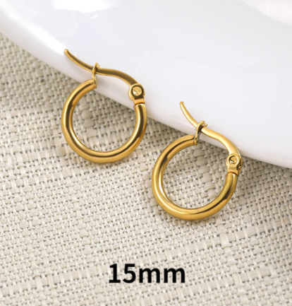 sengpan Gold Silver Color Stainless Steel Hoop Earrings for Women Small Simple Round Circle Huggies Ear Rings Steampunk Accessories