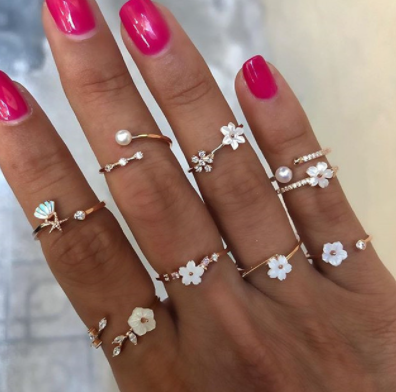 sengpan gifts for women 10 Pcs/Set Sweet Crystal Leaf Flower Moon Star Opening Heart Rings for Women Fashion Geometric Gold Imitation Pearl Ring Jewelry