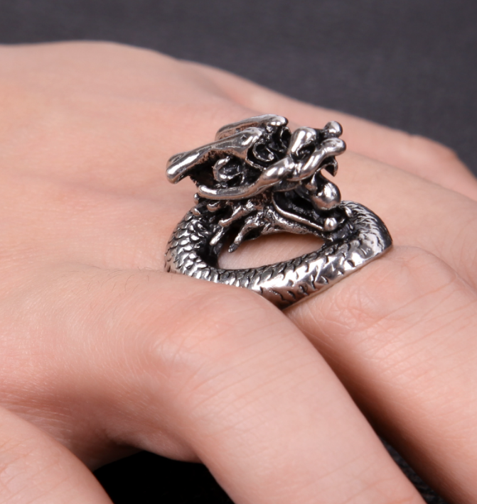 sengpan jewelry gifts for women hot sale new Retro Punk Snake Dragon Ring for Men Women Exaggerated Antique Siver Color Opening Adjustable Rings Anillo Hombre Bijoux