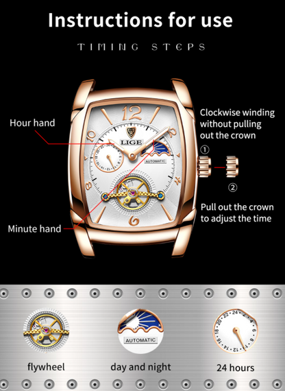 sengpan jewelry gifts for men hot sale new Luxury Automatic Mechanical Watch Men Moon Phase Skeleton Retro Self Winding Wristwatch Male Gold Case Clock Leather Watch