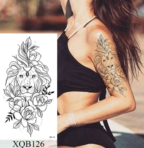 sengpan Waterproof Temporary Tattoo Sticker Flower Rose Flash Tattoos Lalash Tattoos Snake Lion Body Art Arm Fake Sleeve Tatoo Women