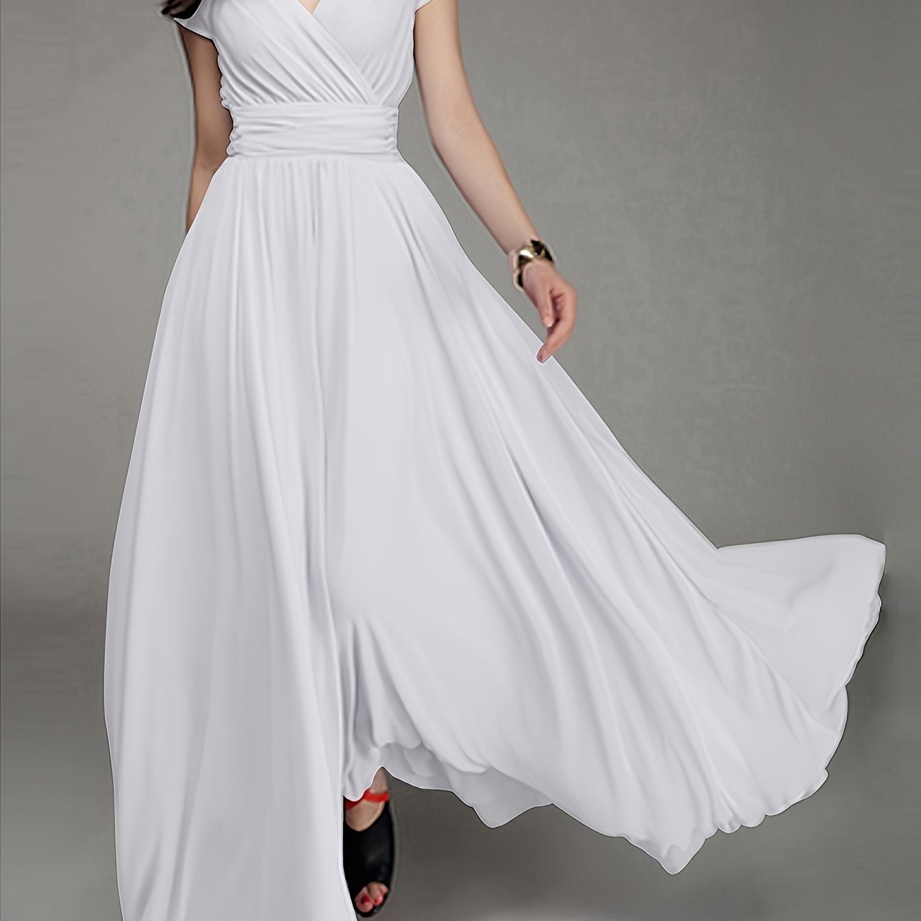 SENGPA Long Bodycon V-Neck Solid Polyester Womens Elegant Bridesmaid Dress - Form-Fitting, No Elasticity, Woven, No Printing, No Sheer - Perfect for Wedding Party, Elegant Dressing