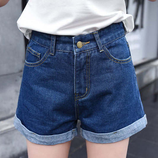 High Waist Black Denim Shorts Female Summer Student Curling Loose Slimming A- line Straight-Leg Pants Hot Pants Korean Fashion