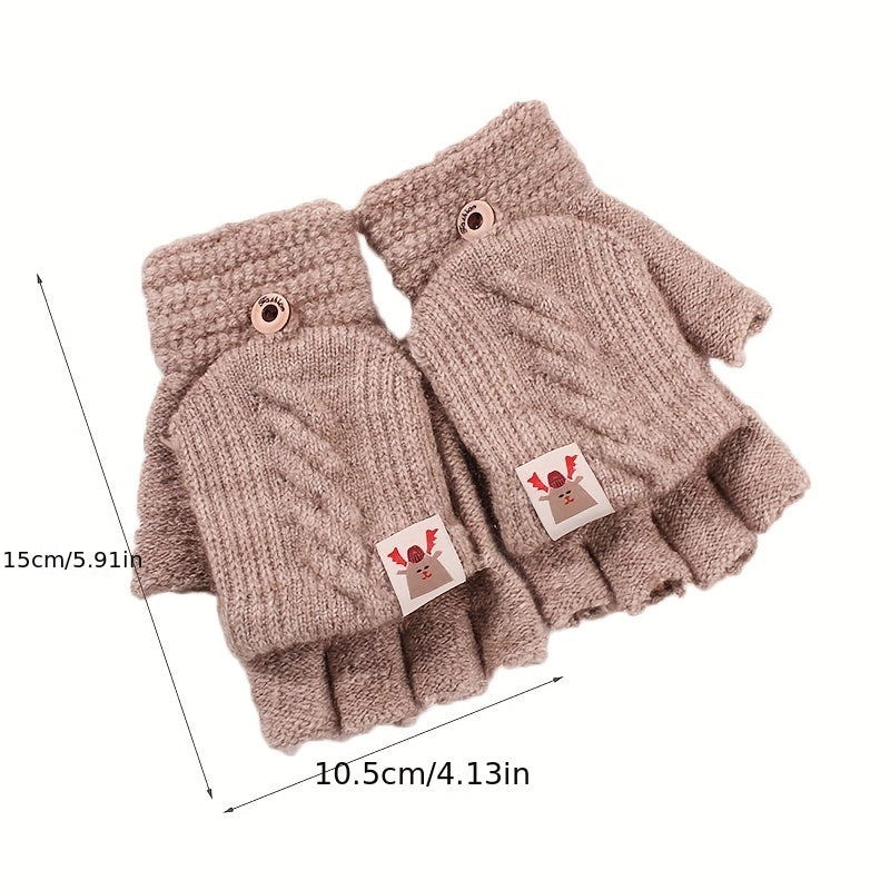 Autumn Winter Knitted Flip Gloves Short Half Finger Convenience Touchscreen Gloves Thickened And Warm Jacquard Gloves