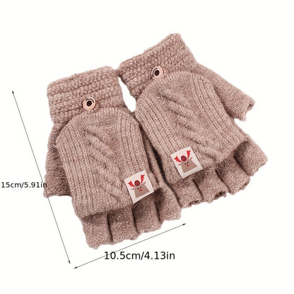 Autumn Winter Knitted Flip Gloves Short Half Finger Convenience Touchscreen Gloves Thickened And Warm Jacquard Gloves