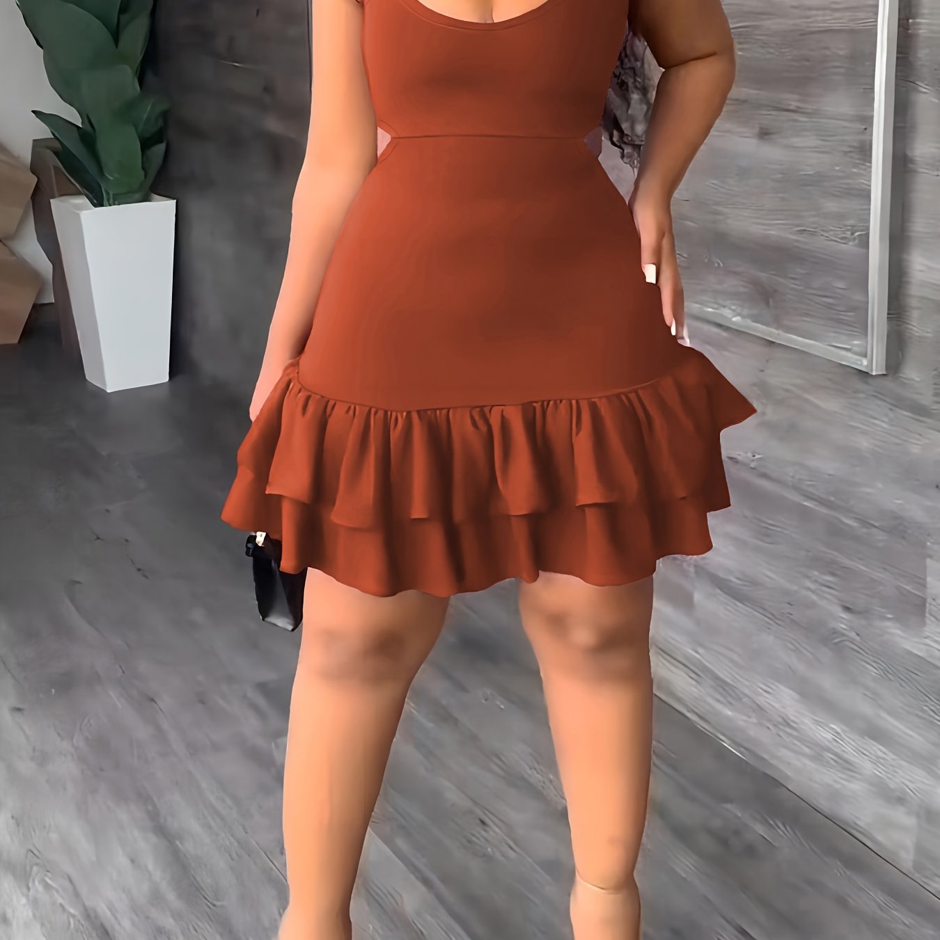 Layered Ruffle Hem Dress, Sexy Spaghetti Strap Cut Out Dress, Women's Clothing
