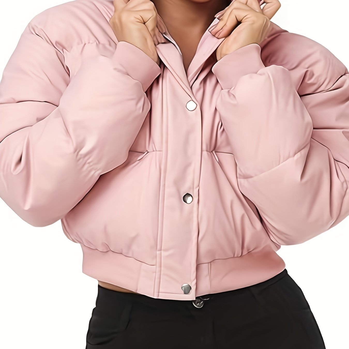 Women's Cropped Quilted Puffer Jacket Long Sleeve Warm Quilted Short Jacket Winter Outerwear Coats