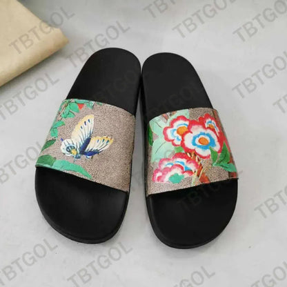 Designers Sandals Men Women Fashion Beach Shoes Classic Floral Brocade Slides Flats Leather Rubber Heatshoes Platform Flip Flops Gear Bottoms With Box 311