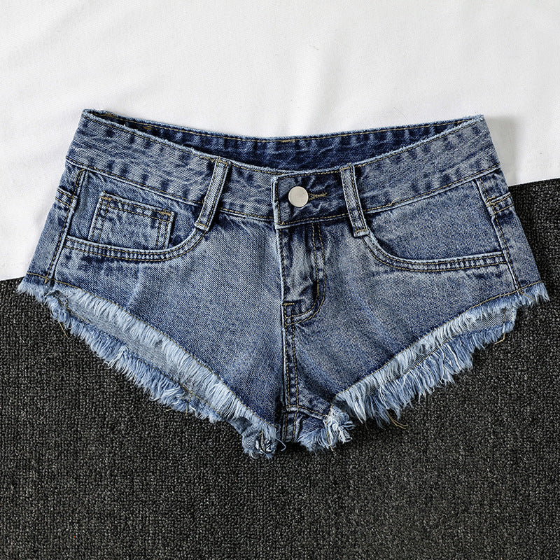 HME Children 2024 New Trendy Low Waist Women's Jeans Cat Fringe Korean Style Ultra Short Denim Shorts Women