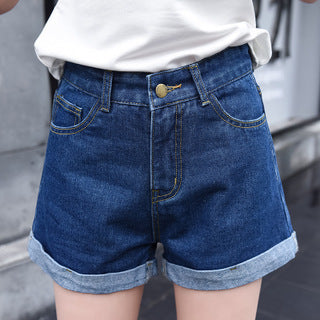 High Waist Black Denim Shorts Female Summer Student Curling Loose Slimming A- line Straight-Leg Pants Hot Pants Korean Fashion