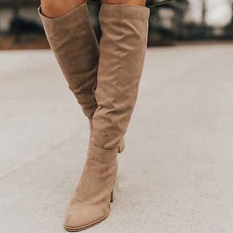 over the Knee Boots Women's Autumn and Winter  New Chunky Heel High Heel Small Slimming Suede Boots Women's Side Zipper Long Autumn and Winter