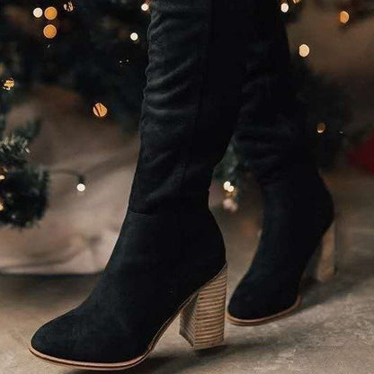 over the Knee Boots Women's Autumn and Winter  New Chunky Heel High Heel Small Slimming Suede Boots Women's Side Zipper Long Autumn and Winter