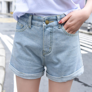 High Waist Black Denim Shorts Female Summer Student Curling Loose Slimming A- line Straight-Leg Pants Hot Pants Korean Fashion