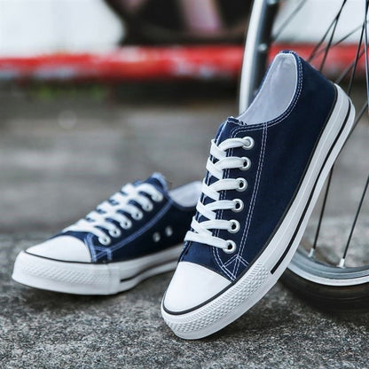 sengpashop New Canvas Shoes Men's Fashion Shoes Men's Casual Couple Men's Shoes Students Korean Style Lace-up Low-Top Sneakers Students