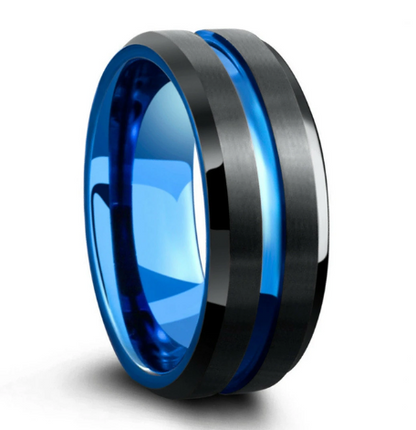 sengpan father's day gifts Fashion 8MM Men's Blue Groove Beveled Edge Tungsten Carbide Ring Black Celtic Dragon Blue carbon fibre Ring Men Wedding Band