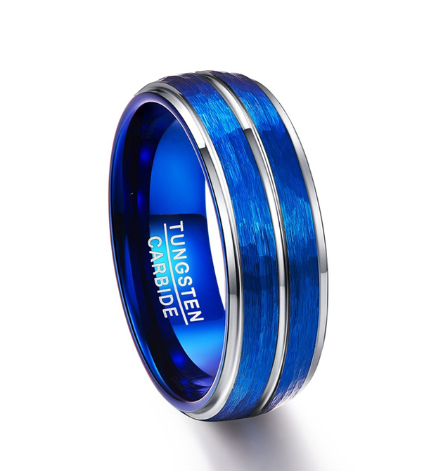 sengpan father's day gifts Fashion 8MM Men's Blue Groove Beveled Edge Tungsten Carbide Ring Black Celtic Dragon Blue carbon fibre Ring Men Wedding Band