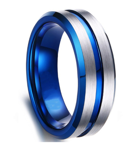 sengpan father's day gifts Fashion 8MM Men's Blue Groove Beveled Edge Tungsten Carbide Ring Black Celtic Dragon Blue carbon fibre Ring Men Wedding Band