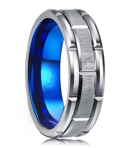 sengpan father's day gifts Fashion 8MM Men's Blue Groove Beveled Edge Tungsten Carbide Ring Black Celtic Dragon Blue carbon fibre Ring Men Wedding Band