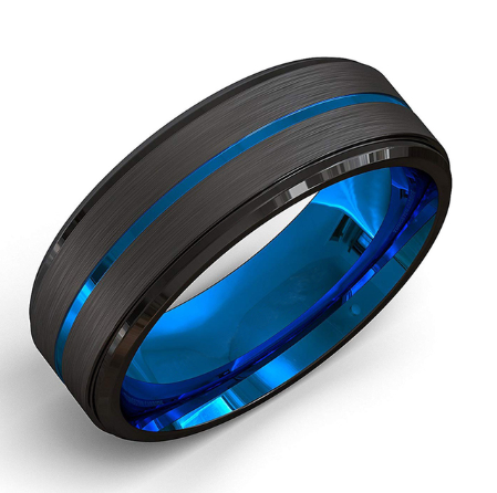 sengpan father's day gifts Fashion 8MM Men's Blue Groove Beveled Edge Tungsten Carbide Ring Black Celtic Dragon Blue carbon fibre Ring Men Wedding Band