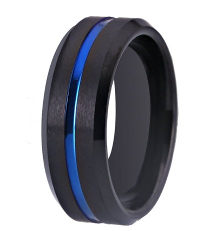 sengpan father's day gifts Fashion 8MM Men's Blue Groove Beveled Edge Tungsten Carbide Ring Black Celtic Dragon Blue carbon fibre Ring Men Wedding Band