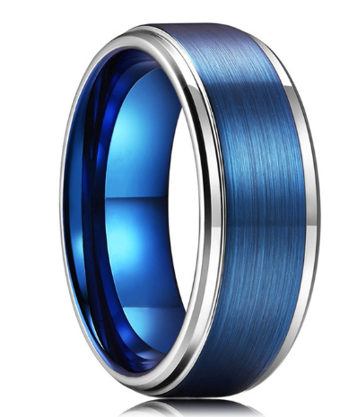 sengpan father's day gifts Fashion 8MM Men's Blue Groove Beveled Edge Tungsten Carbide Ring Black Celtic Dragon Blue carbon fibre Ring Men Wedding Band