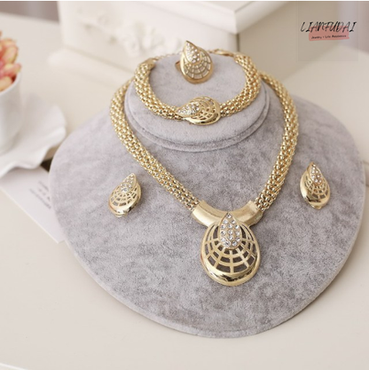 sengpan western jewelry for women Halloween gift Women Delicate Gold Bridal Jewelry Sets Rhinestone Pendant Collar Bracelet Crystal Earrings Rings Wedding Accessories