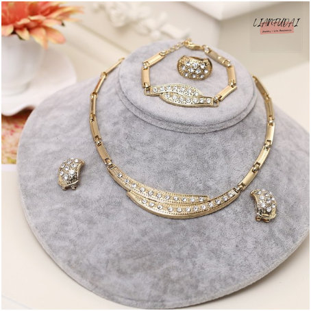 sengpan western jewelry for women Halloween gift Women Delicate Gold Bridal Jewelry Sets Rhinestone Pendant Collar Bracelet Crystal Earrings Rings Wedding Accessories