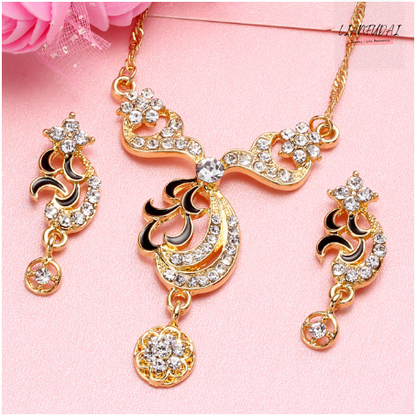 sengpan western jewelry for women Halloween gift Women Delicate Gold Bridal Jewelry Sets Rhinestone Pendant Collar Bracelet Crystal Earrings Rings Wedding Accessories