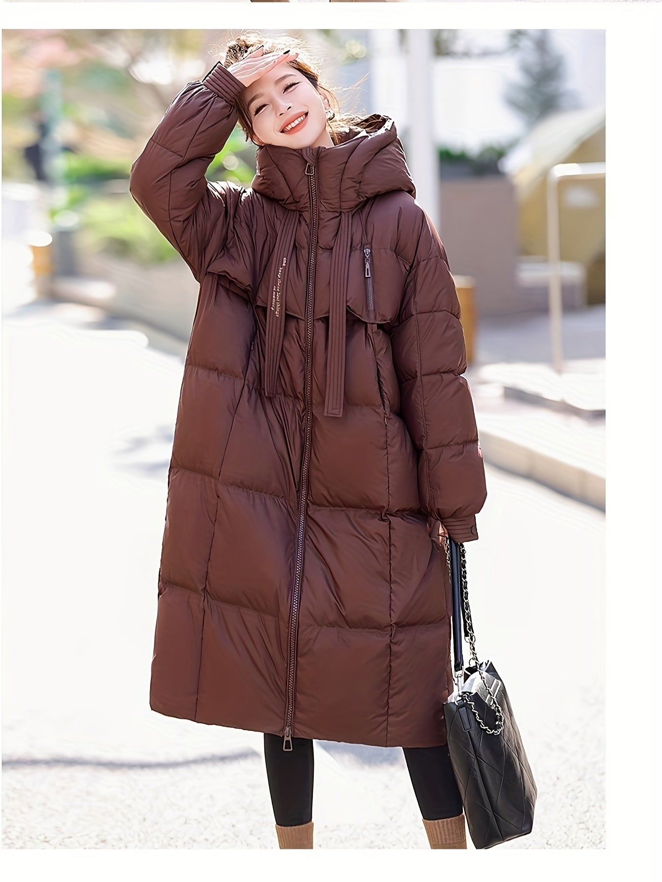 Ultra-Warm Down Longline Puffy Coat - Women's Insulated Winter Jacket with Zip-Up Hoodie and Casual Long Sleeves - Soft, Lightweight, and Water-Resistant Down Coat for Cold Weather