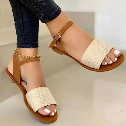 Dress Shoes New Summer Flats Womens Sandals  High Quality Ankle Strap Ladies Casual Comfortable Open Toe Fashion Woman H240527